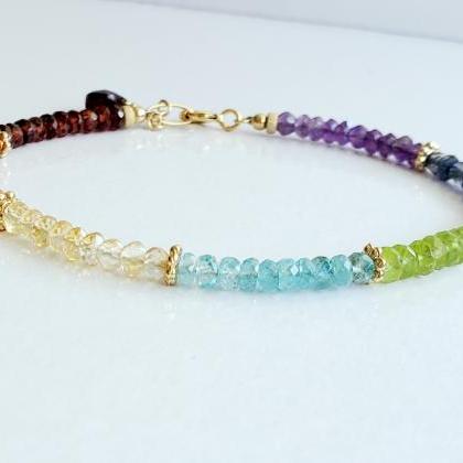 Beaded Rainbow Gemstone Bracelet, Gold Vermeil Or..